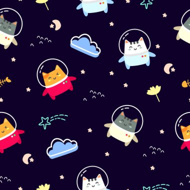 Şirin astronot kedisi kusursuz desen. sevimli karakterli yetişkinler ve çocuklar için konsept.