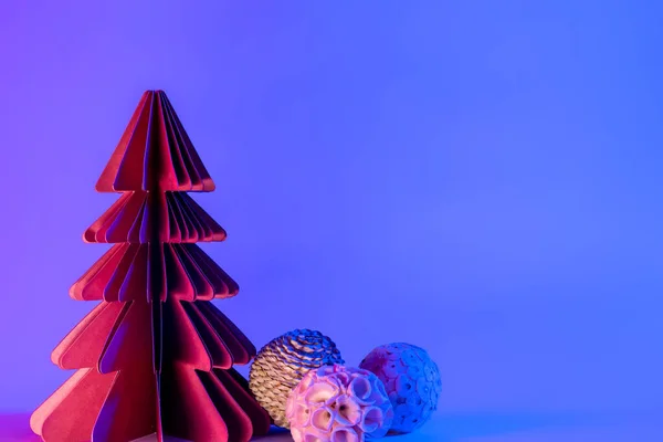 Natal Criativo Minimalista Composição Arte Ano Novo Árvore Abeto Papel — Fotografia de Stock