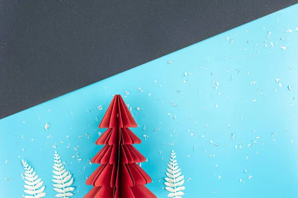 Fondo Minimalista Navidad Con Origami Árbol Papel Detalles Decoración Disposición — Foto de Stock