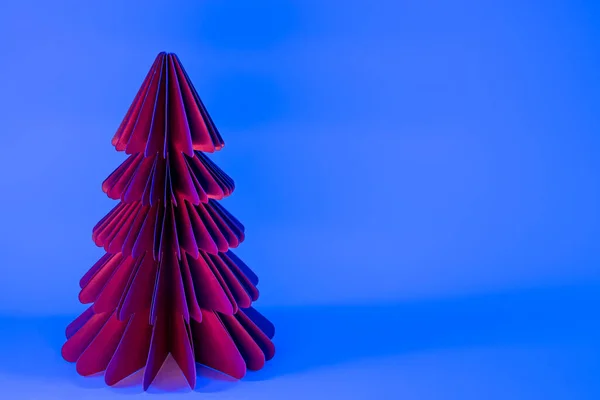 Papel Decorativo Árvore Natal Fundo Azul Com Luz Néon Moda — Fotografia de Stock