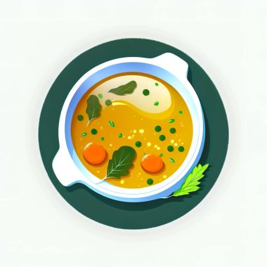 A plate with soup, flat lay, food concept.
