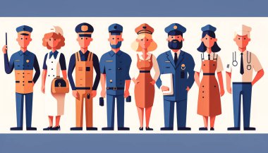 Illustration on the theme of different professions, people in working uniforms.