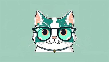 Çizgi filmdeki gözlüklü hippi kedi, komik karikatür çizimi..