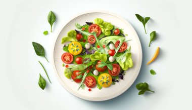 Taze sebzeli salata, sağlıklı yemek, üst manzara..