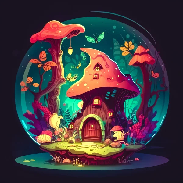 Mushroom fairy house of gnome or fairy, fantasy house for fairy forest tiny dwellers in shape of mushroom.