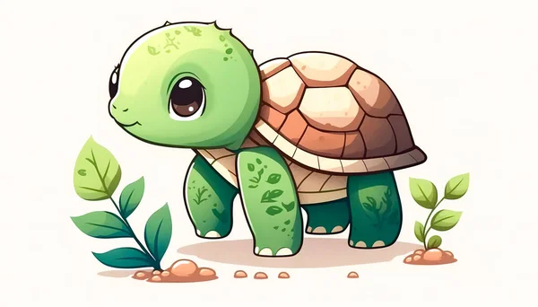 Glad Söt Sköldpadda Promenader Med Ett Leende Tecknad Illustration — Stockfoto