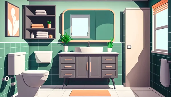 带有植物和窗户的现代化大浴室的内部 — 图库照片