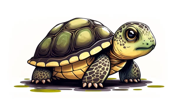 Glad Söt Sköldpadda Promenader Med Ett Leende Tecknad Illustration — Stockfoto