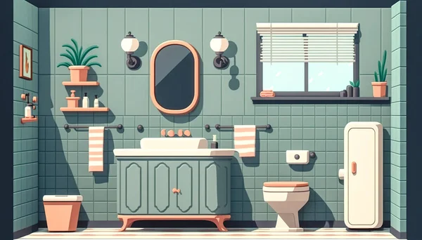 带有植物和窗户的现代化大浴室的内部 — 图库照片