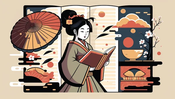 Ilustración Sobre Tema Cultura Tradicional Japonesa Símbolos Objetos —  Fotos de Stock