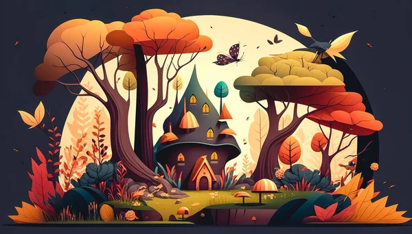 ナメや妖精のキノコ妖精の家 キノコの形をした妖精の森の小さな住人のためのファンタジーの家 — ストック写真