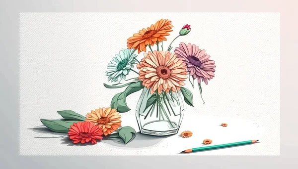静谧的生命 春花在花瓶里 谱写着美丽的花朵 — 图库照片