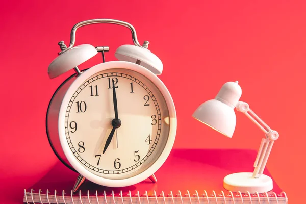 White Alarm Clock Small Toy Table Lamp Viva Magenta Background — Stockfoto