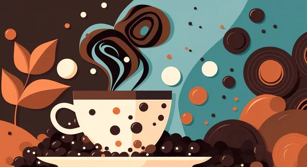Abstrakcyjny Pachnący Kubek Kawy Ilustracja Kreskówki Koncepcja Kawiarni — Zdjęcie stockowe