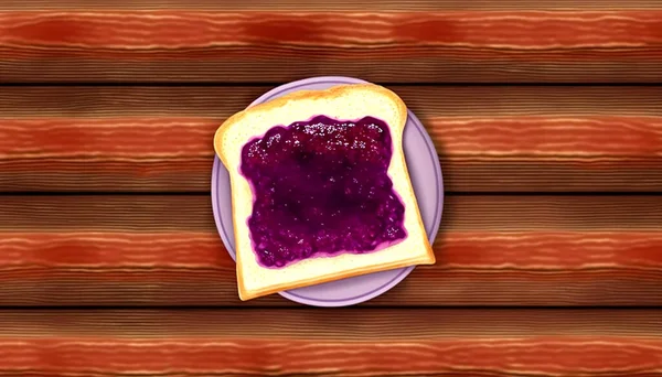 Piece Fried Bread Jam Toast Jam Wooden Background Top View — Stock Photo, Image