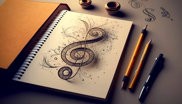 Музыкальный Ключ Нарисованный Ноутбуке Концепция Музыкального Творчества — стоковое фото