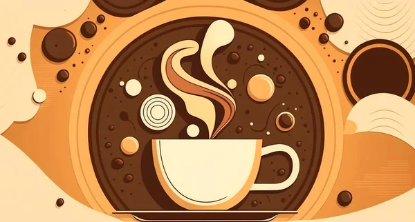 Abstract fragrant cup of coffee, cartoon illustration, coffee shop concept.
