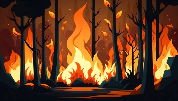 Fire in the forest, bright flames, the element of fire.