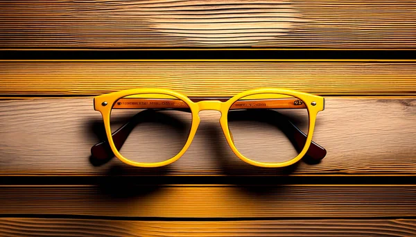 Glasses Wooden Yellow Background Flat Lay — Stock Photo, Image