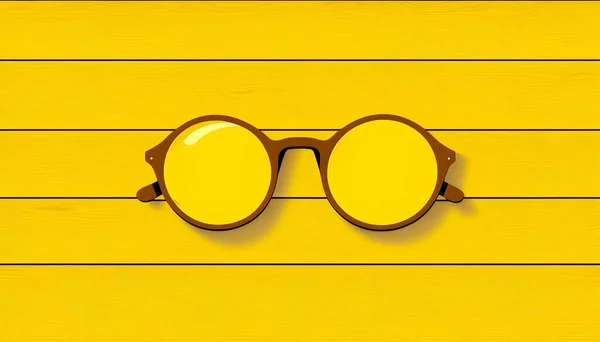Óculos Sobre Fundo Amarelo Madeira Flat Lay — Fotografia de Stock