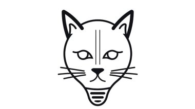 Kedi suratlı logo tasarımı. Minimalist çizgili evcil hayvan sanatı. Simge, logo, marka tasarımı olarak kullanılabilir.