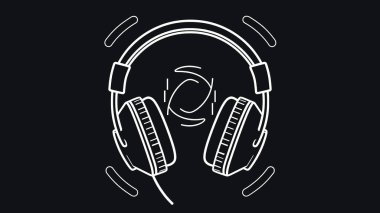 Tam boyutlu kulaklıklı minimal logo, minimalist ve basit logo, düz stil, modern simge ve sembol.