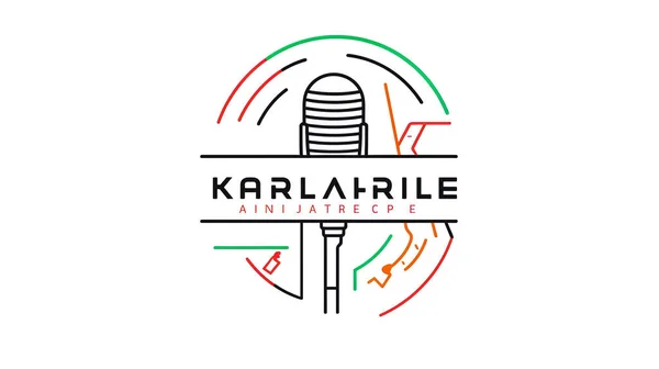Creative logo with microphone for karaoke on white isolated.