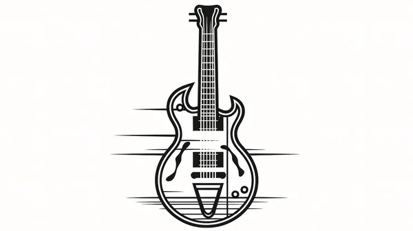 带有黑色背景 吉他轮廓 徽章或标识的电吉他的简约图解 — 图库照片