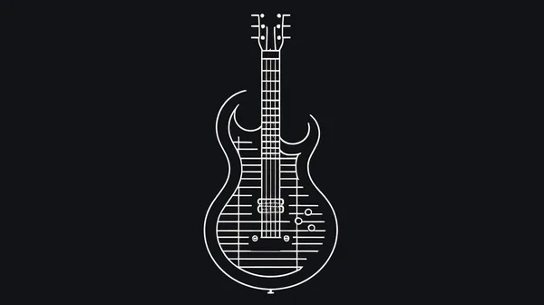 Siyah Arka Planda Elektro Gitarlı Minimalist Illüstrasyon Gitar Taslağı Amblem — Stok fotoğraf