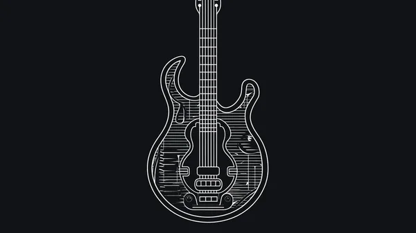 Siyah Arka Planda Elektro Gitarlı Minimal Illüstrasyon Gitar Taslağı Amblem — Stok fotoğraf