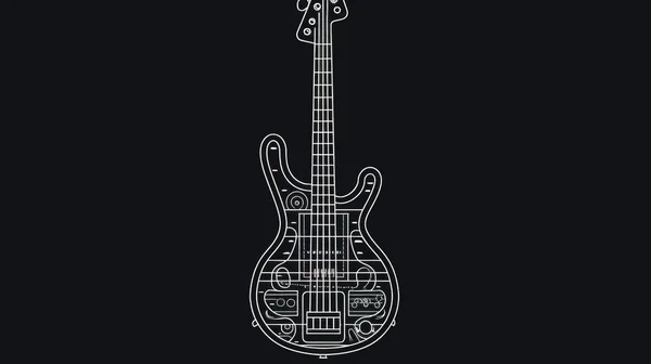 Ilustración Minimalista Con Una Guitarra Eléctrica Sobre Fondo Negro Contorno — Foto de Stock