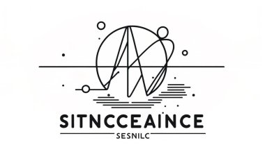 Minimalist logo, bilim konsepti, şirketiniz için örnek metin içeren grafik bilimsel atom sembolü.