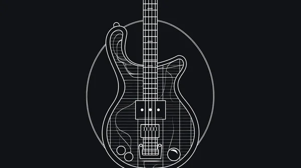 Minimalistická Ilustrace Elektrickou Kytarou Černém Pozadí Obrysem Kytary Emblémem Nebo — Stock fotografie