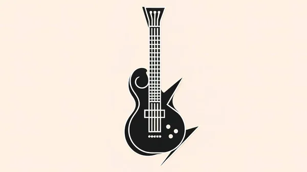 Minimalistyczna Ilustracja Gitarą Elektryczną Czarnym Tle Zarys Gitary Godło Lub — Zdjęcie stockowe