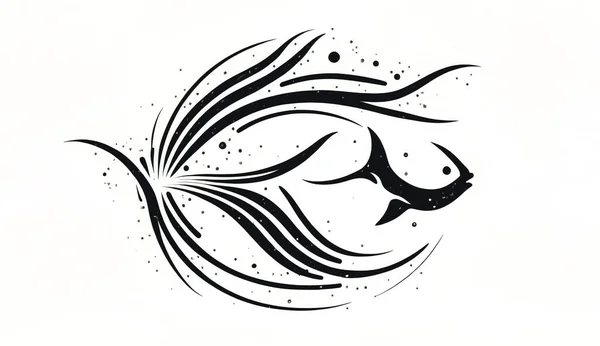 Modelo Logotipo Minimalista Com Peixe Silhueta Peixe Fundo Branco — Fotografia de Stock