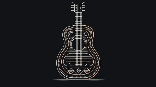 Minimalistische Illustration Mit Einer Gitarre Auf Schwarzem Hintergrund Umriss Der — Stockfoto