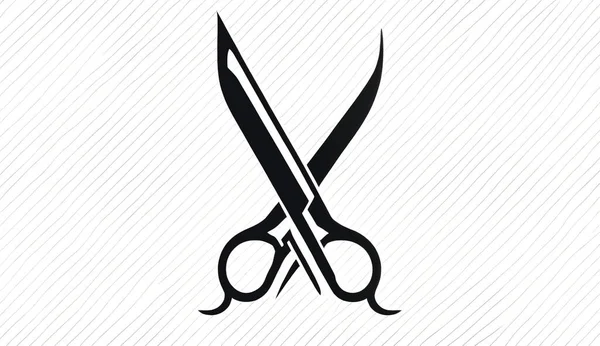 Minimalistyczne Logo Salonu Piękności Fryzjera Nożyczki Czarnym Tle — Zdjęcie stockowe