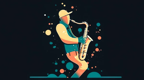 Young Stylish Man Playing Saxophone Concept Creativity Retro Style Music — Stock Photo, Image