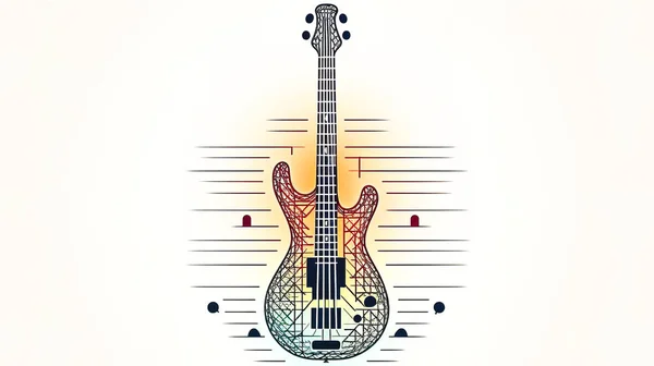 Ilustración Creativa Con Guitarra Eléctrica Emblema Logotipo Tema Musical — Foto de Stock