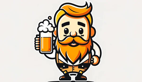 Homem Dos Desenhos Animados Com Barba Bigode Está Segurando Uma — Fotografia de Stock