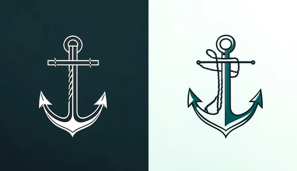 Minimalist Deniz Çapa Logosu Deniz Amblemi Düz Yatış — Stok fotoğraf