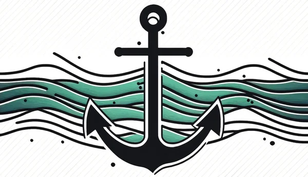 Logotipo Minimalista Del Ancla Del Mar Emblema Náutico Puesta Plana —  Fotos de Stock
