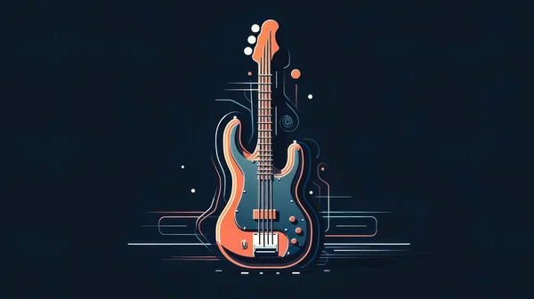 Ilustración Creativa Con Guitarra Eléctrica Emblema Logotipo Tema Musical —  Fotos de Stock