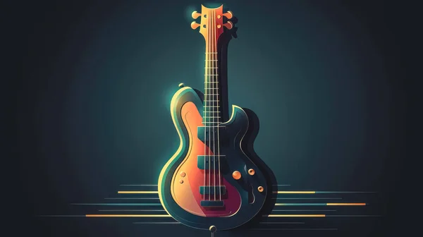 Ilustración Creativa Con Guitarra Eléctrica Sobre Fondo Oscuro — Foto de Stock