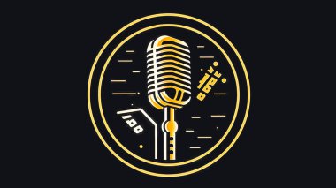 Eski mikrofon logosu, podcast veya karaoke logo simgesi.