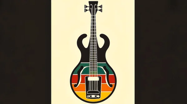 具有电吉他 音乐主题标识的创意插图 — 图库照片