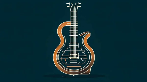 带有黑色背景 吉他轮廓 徽章或标识的电吉他的简约图解 — 图库照片