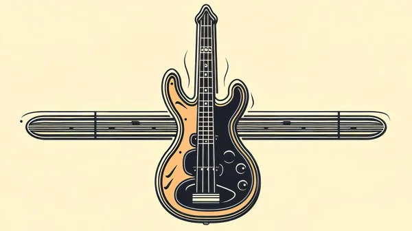 Creatieve Illustratie Met Elektrische Gitaar Embleem Logo Een Muzikaal Thema — Stockfoto