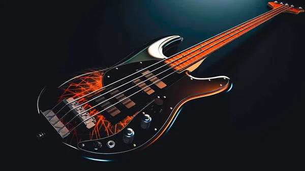 Karanlık Arka Planda Gerçekçi Bir Elektro Gitar Müzik Konsepti — Stok fotoğraf