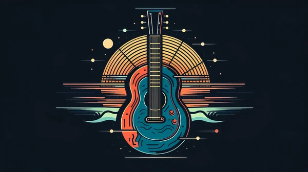 Kreative Illustration Mit Gitarre Emblem Logo Einem Musikalischen Thema — Stockfoto